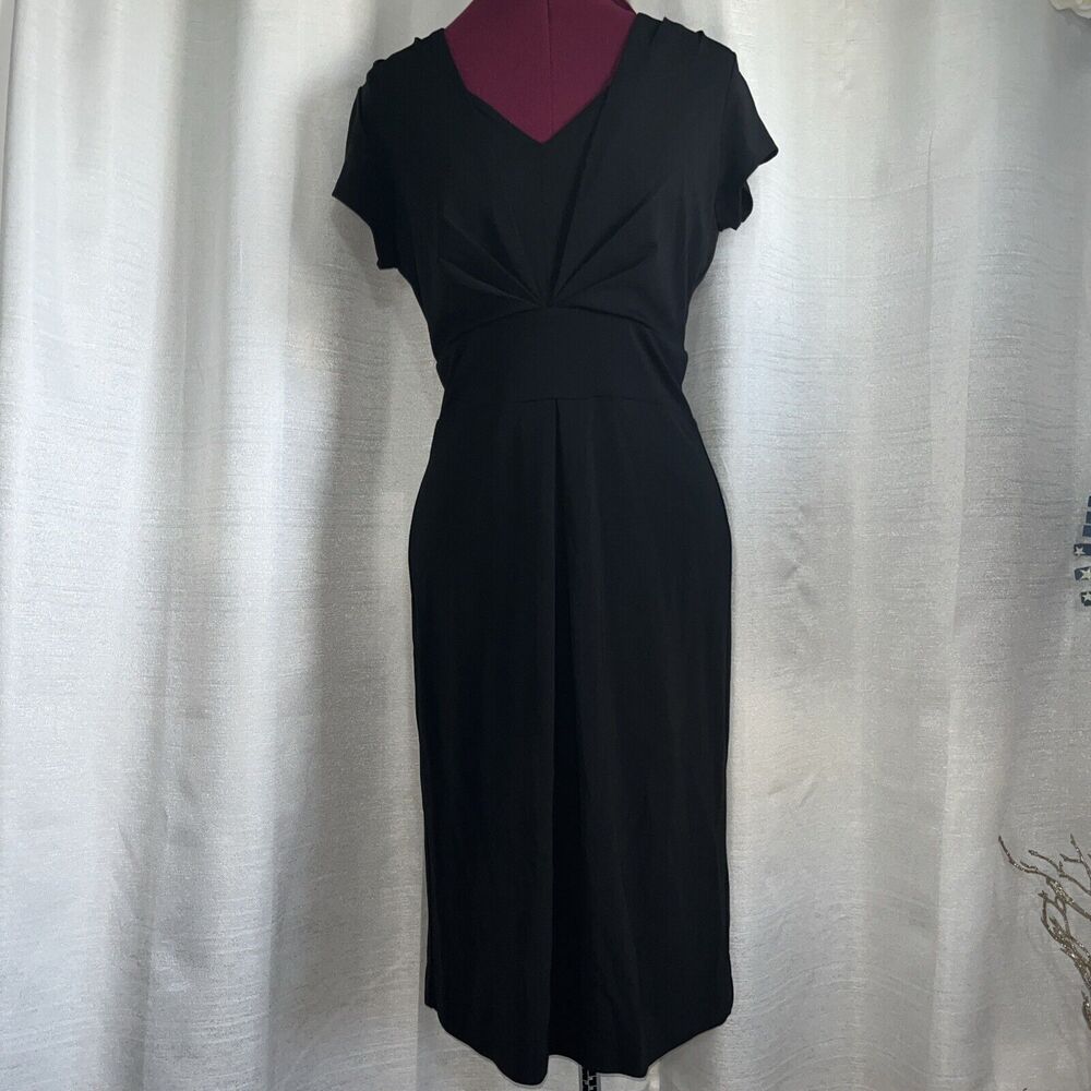 Talbots 4 Black Sheath dress Stretch‎ Career Cocktail Cap Sleeve Excellent